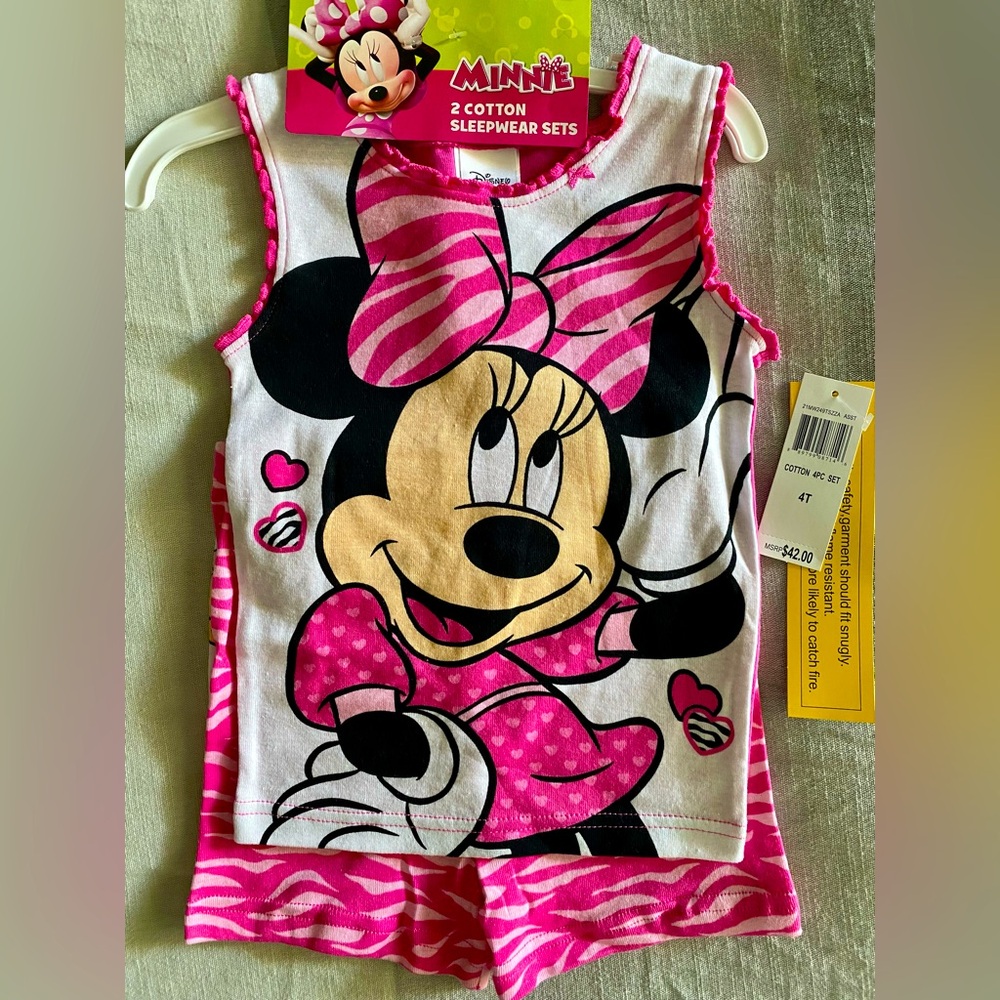 Disney Minnie Mouse 4-Piece Cotton Pajama Short Set (2T,3T,4T) NWT